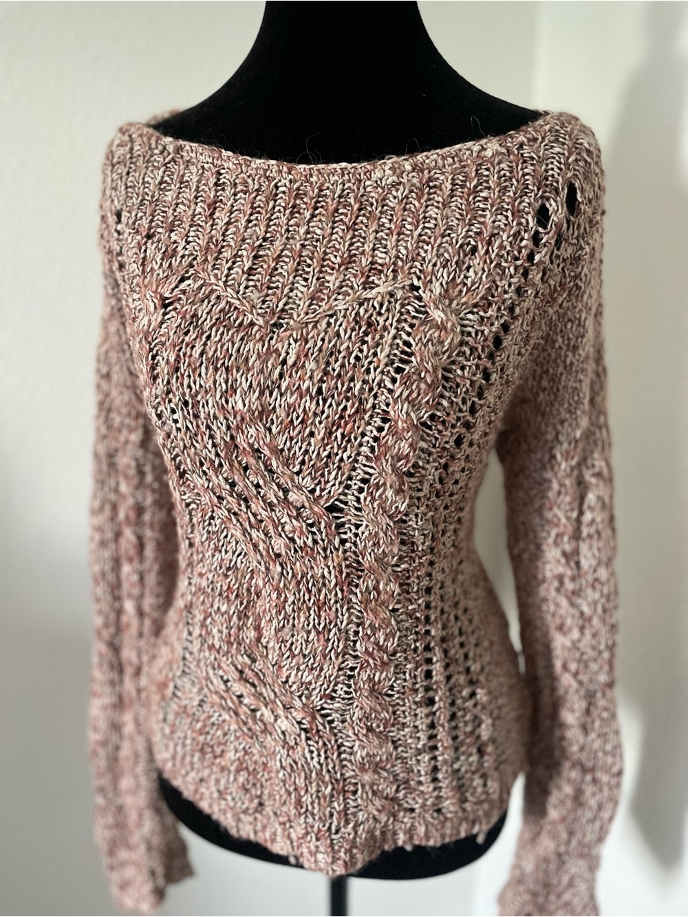 Free People Dusty Pink Cable Knit Boatneck Sweater